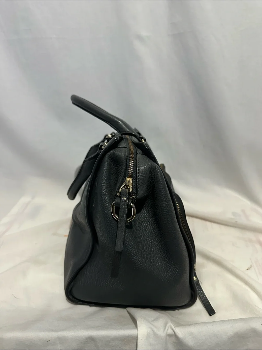 Kate Spade Gray Pebbled Leather Satchel w/ Front Zip Pocket